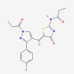 molecular formula C19H17FN4O3S B4293420 N-[(2E,5Z)-5-{[3-(4-fluorophenyl)-1-propanoyl-1H-pyrazol-4-yl]methylidene}-4-oxo-1,3-thiazolidin-2-ylidene]propanamide 