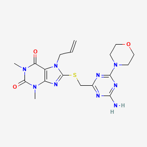 molecular formula C18H23N9O3S B4293452 8-({[4-AMINO-6-(MORPHOLIN-4-YL)-1,3,5-TRIAZIN-2-YL]METHYL}SULFANYL)-1,3-DIMETHYL-7-(PROP-2-EN-1-YL)-2,3,6,7-TETRAHYDRO-1H-PURINE-2,6-DIONE 