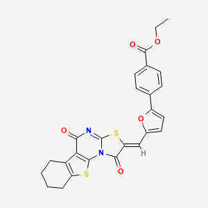 molecular formula C26H20N2O5S2 B4293456 ethyl 4-(5-{[1,5-dioxo-6,7,8,9-tetrahydro-5H-[1]benzothieno[3,2-e][1,3]thiazolo[3,2-a]pyrimidin-2(1H)-yliden]methyl}-2-furyl)benzoate 