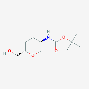 molecular formula C11H21NO4 B042937 叔丁基((3R,6S)-6-(羟甲基)四氢-2H-吡喃-3-基)氨基甲酸酯 CAS No. 603130-12-7