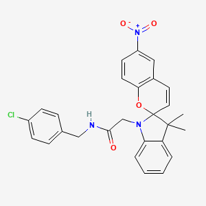 molecular formula C27H24ClN3O4 B4293898 N-[(4-CHLOROPHENYL)METHYL]-2-{3',3'-DIMETHYL-6-NITRO-1',3'-DIHYDROSPIRO[CHROMENE-2,2'-INDOL]-1'-YL}ACETAMIDE 