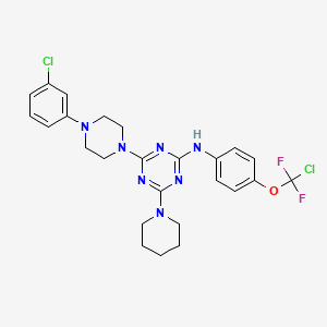 molecular formula C25H27Cl2F2N7O B4293952 N-[4-(CHLORODIFLUOROMETHOXY)PHENYL]-4-[4-(3-CHLOROPHENYL)PIPERAZIN-1-YL]-6-(PIPERIDIN-1-YL)-1,3,5-TRIAZIN-2-AMINE 