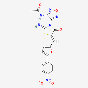molecular formula C18H12N6O6S B4293982 N-{4-[(5Z)-2-imino-5-{[5-(4-nitrophenyl)furan-2-yl]methylidene}-4-oxo-1,3-thiazolidin-3-yl]-1,2,5-oxadiazol-3-yl}acetamide 