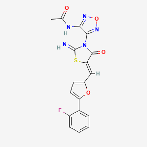 molecular formula C18H12FN5O4S B4293986 N-{4-[(5Z)-5-{[5-(2-fluorophenyl)furan-2-yl]methylidene}-2-imino-4-oxo-1,3-thiazolidin-3-yl]-1,2,5-oxadiazol-3-yl}acetamide 