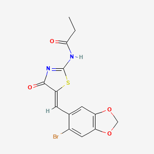 molecular formula C14H11BrN2O4S B4294123 N-[(2E,5Z)-5-[(6-BROMO-2H-1,3-BENZODIOXOL-5-YL)METHYLIDENE]-4-OXO-1,3-THIAZOLIDIN-2-YLIDENE]PROPANAMIDE 