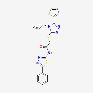 molecular formula C19H16N6OS3 B4294266 N-(5-phenyl-1,3,4-thiadiazol-2-yl)-2-{[4-(prop-2-en-1-yl)-5-(thiophen-2-yl)-4H-1,2,4-triazol-3-yl]sulfanyl}acetamide 