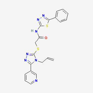 molecular formula C20H17N7OS2 B4294382 N-(5-phenyl-1,3,4-thiadiazol-2-yl)-2-{[4-(prop-2-en-1-yl)-5-(pyridin-3-yl)-4H-1,2,4-triazol-3-yl]sulfanyl}acetamide 