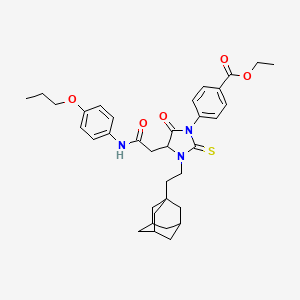 molecular formula C35H43N3O5S B4294680 ETHYL 4-{3-[2-(ADAMANTAN-1-YL)ETHYL]-5-OXO-4-{[(4-PROPOXYPHENYL)CARBAMOYL]METHYL}-2-SULFANYLIDENEIMIDAZOLIDIN-1-YL}BENZOATE 