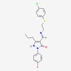 molecular formula C21H21ClFN3OS B4294798 (4Z)-4-[({2-[(4-CHLOROPHENYL)SULFANYL]ETHYL}AMINO)METHYLIDENE]-1-(4-FLUOROPHENYL)-3-PROPYL-4,5-DIHYDRO-1H-PYRAZOL-5-ONE 