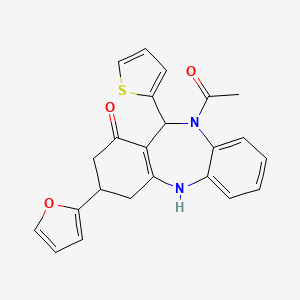 molecular formula C23H20N2O3S B4294868 10-acetyl-3-(2-furyl)-11-(2-thienyl)-2,3,4,5,10,11-hexahydro-1H-dibenzo[b,e][1,4]diazepin-1-one 
