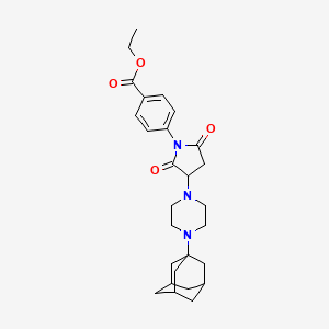 molecular formula C27H35N3O4 B4294872 Ethyl 4-{2,5-dioxo-3-[4-(tricyclo[3.3.1.1~3,7~]dec-1-yl)piperazin-1-yl]pyrrolidin-1-yl}benzoate 