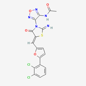 molecular formula C18H11Cl2N5O4S B4295016 N-{4-[(5Z)-5-{[5-(2,3-dichlorophenyl)furan-2-yl]methylidene}-2-imino-4-oxo-1,3-thiazolidin-3-yl]-1,2,5-oxadiazol-3-yl}acetamide 