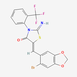 molecular formula C18H10BrF3N2O3S B4295017 (5Z)-5-[(6-BROMO-2H-1,3-BENZODIOXOL-5-YL)METHYLIDENE]-2-IMINO-3-[2-(TRIFLUOROMETHYL)PHENYL]-1,3-THIAZOLIDIN-4-ONE 