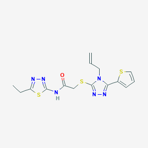 molecular formula C15H16N6OS3 B4295057 N-(5-ethyl-1,3,4-thiadiazol-2-yl)-2-{[4-(prop-2-en-1-yl)-5-(thiophen-2-yl)-4H-1,2,4-triazol-3-yl]sulfanyl}acetamide 