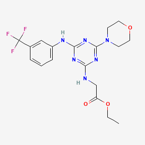 molecular formula C18H21F3N6O3 B4295435 ETHYL 2-{[4-(MORPHOLIN-4-YL)-6-{[3-(TRIFLUOROMETHYL)PHENYL]AMINO}-1,3,5-TRIAZIN-2-YL]AMINO}ACETATE 