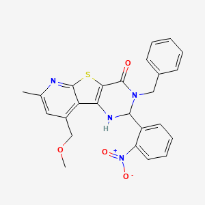 molecular formula C25H22N4O4S B4295765 5-benzyl-13-(methoxymethyl)-11-methyl-4-(2-nitrophenyl)-8-thia-3,5,10-triazatricyclo[7.4.0.02,7]trideca-1(13),2(7),9,11-tetraen-6-one 