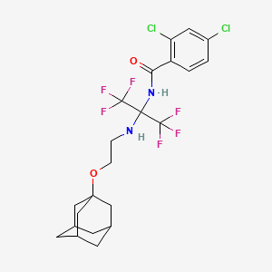 molecular formula C22H24Cl2F6N2O2 B4295773 N-(2-{[2-(ADAMANTAN-1-YLOXY)ETHYL]AMINO}-1,1,1,3,3,3-HEXAFLUOROPROPAN-2-YL)-2,4-DICHLOROBENZAMIDE 