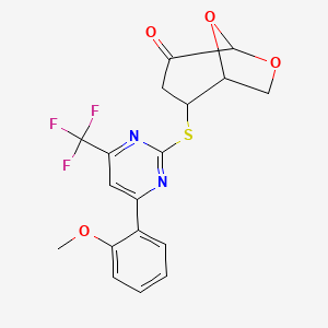 molecular formula C18H15F3N2O4S B4296563 2-{[4-(2-METHOXYPHENYL)-6-(TRIFLUOROMETHYL)PYRIMIDIN-2-YL]SULFANYL}-6,8-DIOXABICYCLO[3.2.1]OCTAN-4-ONE 