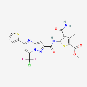 molecular formula C20H14ClF2N5O4S2 B4296685 METHYL 4-CARBAMOYL-5-[7-(CHLORODIFLUOROMETHYL)-5-(THIOPHEN-2-YL)PYRAZOLO[1,5-A]PYRIMIDINE-2-AMIDO]-3-METHYLTHIOPHENE-2-CARBOXYLATE 