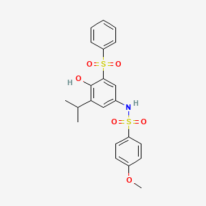 molecular formula C22H23NO6S2 B4297262 N-[3-(BENZENESULFONYL)-4-HYDROXY-5-(PROPAN-2-YL)PHENYL]-4-METHOXYBENZENE-1-SULFONAMIDE 