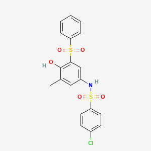 molecular formula C19H16ClNO5S2 B4297282 N-[3-(BENZENESULFONYL)-4-HYDROXY-5-METHYLPHENYL]-4-CHLOROBENZENE-1-SULFONAMIDE 