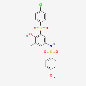 molecular formula C20H18ClNO6S2 B4297289 N-[3-(4-CHLOROBENZENESULFONYL)-4-HYDROXY-5-METHYLPHENYL]-4-METHOXYBENZENE-1-SULFONAMIDE 