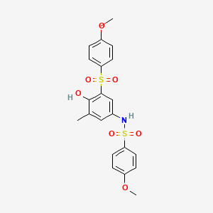 molecular formula C21H21NO7S2 B4297306 N-[4-HYDROXY-3-(4-METHOXYBENZENESULFONYL)-5-METHYLPHENYL]-4-METHOXYBENZENE-1-SULFONAMIDE 