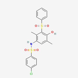 molecular formula C20H18ClNO5S2 B4297314 N-[3-(BENZENESULFONYL)-4-HYDROXY-2,5-DIMETHYLPHENYL]-4-CHLOROBENZENE-1-SULFONAMIDE 