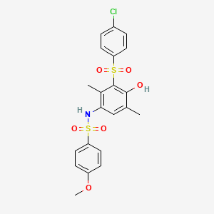 molecular formula C21H20ClNO6S2 B4297322 N-[3-(4-CHLOROBENZENESULFONYL)-4-HYDROXY-2,5-DIMETHYLPHENYL]-4-METHOXYBENZENE-1-SULFONAMIDE 
