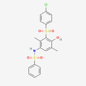 molecular formula C20H18ClNO5S2 B4297330 N-[3-(4-CHLOROBENZENESULFONYL)-4-HYDROXY-2,5-DIMETHYLPHENYL]BENZENESULFONAMIDE 
