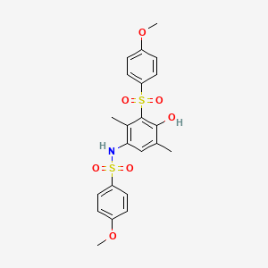 molecular formula C22H23NO7S2 B4297334 N-[4-HYDROXY-3-(4-METHOXYBENZENESULFONYL)-2,5-DIMETHYLPHENYL]-4-METHOXYBENZENE-1-SULFONAMIDE 