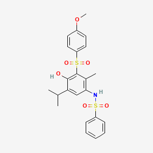 molecular formula C23H25NO6S2 B4297347 N-[4-HYDROXY-3-(4-METHOXYBENZENESULFONYL)-2-METHYL-5-(PROPAN-2-YL)PHENYL]BENZENESULFONAMIDE 