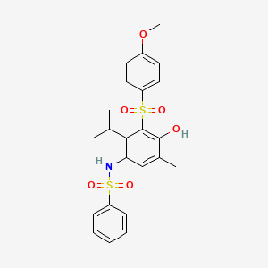 molecular formula C23H25NO6S2 B4297356 N-[4-HYDROXY-3-(4-METHOXYBENZENESULFONYL)-5-METHYL-2-(PROPAN-2-YL)PHENYL]BENZENESULFONAMIDE 