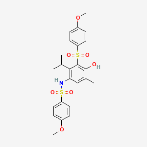 molecular formula C24H27NO7S2 B4297359 N-[4-HYDROXY-3-(4-METHOXYBENZENESULFONYL)-5-METHYL-2-(PROPAN-2-YL)PHENYL]-4-METHOXYBENZENE-1-SULFONAMIDE 
