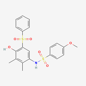 molecular formula C21H21NO6S2 B4297390 N-[5-(BENZENESULFONYL)-4-HYDROXY-2,3-DIMETHYLPHENYL]-4-METHOXYBENZENE-1-SULFONAMIDE 