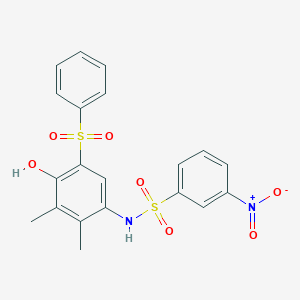 molecular formula C20H18N2O7S2 B4297398 N-[5-(BENZENESULFONYL)-4-HYDROXY-2,3-DIMETHYLPHENYL]-3-NITROBENZENE-1-SULFONAMIDE 
