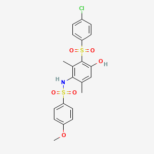 molecular formula C21H20ClNO6S2 B4297417 N-[3-(4-CHLOROBENZENESULFONYL)-4-HYDROXY-2,6-DIMETHYLPHENYL]-4-METHOXYBENZENE-1-SULFONAMIDE 