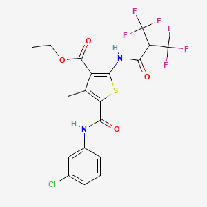molecular formula C19H15ClF6N2O4S B4297532 ETHYL 5-[(3-CHLOROPHENYL)CARBAMOYL]-4-METHYL-2-[3,3,3-TRIFLUORO-2-(TRIFLUOROMETHYL)PROPANAMIDO]THIOPHENE-3-CARBOXYLATE 