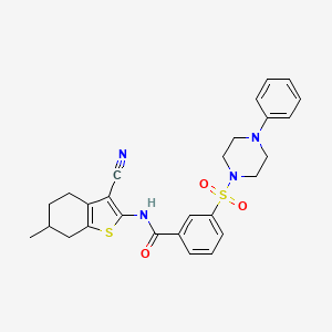 molecular formula C27H28N4O3S2 B4297735 N-(3-cyano-6-methyl-4,5,6,7-tetrahydro-1-benzothiophen-2-yl)-3-[(4-phenylpiperazin-1-yl)sulfonyl]benzamide 