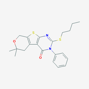 molecular formula C21H24N2O2S2 B429777 5-butylsulfanyl-12,12-dimethyl-4-phenyl-11-oxa-8-thia-4,6-diazatricyclo[7.4.0.02,7]trideca-1(9),2(7),5-trien-3-one CAS No. 351441-10-6