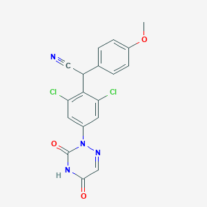 molecular formula C18H12Cl2N4O3 B042980 2-[2,6-Dichloro-4-(3,5-dioxo-1,2,4-triazin-2-yl)phenyl]-2-(4-methoxyphenyl)acetonitrile CAS No. 1101258-51-8