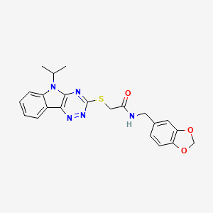 molecular formula C22H21N5O3S B4298109 N-[(2H-1,3-BENZODIOXOL-5-YL)METHYL]-2-{[5-(PROPAN-2-YL)-5H-[1,2,4]TRIAZINO[5,6-B]INDOL-3-YL]SULFANYL}ACETAMIDE 