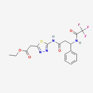 molecular formula C17H17F3N4O4S B4298146 ETHYL 2-{5-[3-PHENYL-3-(2,2,2-TRIFLUOROACETAMIDO)PROPANAMIDO]-1,3,4-THIADIAZOL-2-YL}ACETATE 