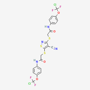 molecular formula C22H14Cl2F4N4O4S3 B4298179 N-[4-(CHLORODIFLUOROMETHOXY)PHENYL]-2-({5-[({[4-(CHLORODIFLUOROMETHOXY)PHENYL]CARBAMOYL}METHYL)SULFANYL]-4-CYANO-1,2-THIAZOL-3-YL}SULFANYL)ACETAMIDE 