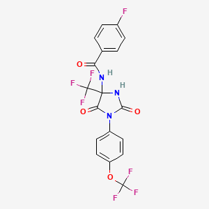 molecular formula C18H10F7N3O4 B4298192 N-{2,5-DIOXO-1-[4-(TRIFLUOROMETHOXY)PHENYL]-4-(TRIFLUOROMETHYL)-4-IMIDAZOLIDINYL}-4-FLUOROBENZAMIDE 
