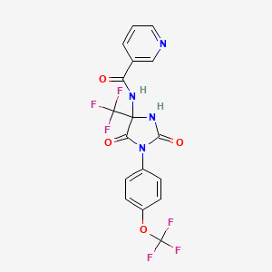 molecular formula C17H10F6N4O4 B4298193 N-{2,5-dioxo-1-[4-(trifluoromethoxy)phenyl]-4-(trifluoromethyl)imidazolidin-4-yl}pyridine-3-carboxamide 