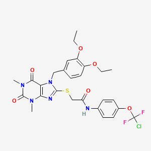 molecular formula C27H28ClF2N5O6S B4298384 N-{4-[chloro(difluoro)methoxy]phenyl}-2-{[7-(3,4-diethoxybenzyl)-1,3-dimethyl-2,6-dioxo-2,3,6,7-tetrahydro-1H-purin-8-yl]sulfanyl}acetamide 