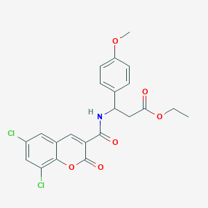 molecular formula C22H19Cl2NO6 B4298660 ETHYL 3-[(6,8-DICHLORO-2-OXO-2H-CHROMEN-3-YL)FORMAMIDO]-3-(4-METHOXYPHENYL)PROPANOATE 