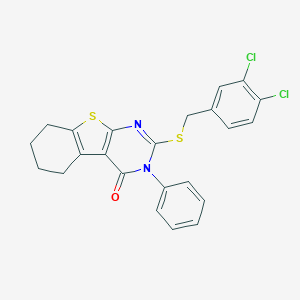 molecular formula C23H18Cl2N2OS2 B429873 2-[(3,4-dichlorobenzyl)sulfanyl]-3-phenyl-5,6,7,8-tetrahydro[1]benzothieno[2,3-d]pyrimidin-4(3H)-one CAS No. 330179-99-2