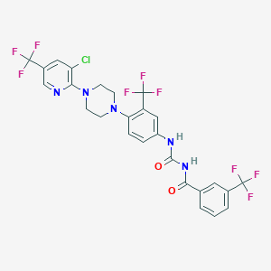 molecular formula C26H19ClF9N5O2 B4298765 N-[4-{4-[3-CHLORO-5-(TRIFLUOROMETHYL)-2-PYRIDYL]PIPERAZINO}-3-(TRIFLUOROMETHYL)PHENYL]-N'-[3-(TRIFLUOROMETHYL)BENZOYL]UREA 
